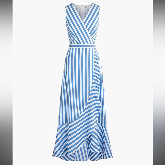J. Crew Blue & White Stripe Ruffle High-Low Maxi Dress Sz 6 - Picture 1 of 9